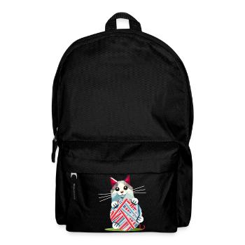 Playing Cat with Ball of Wool – Geometric Motif - Backpack - black - Front