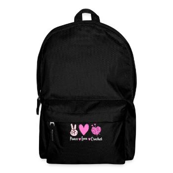 Häkeln Stricken Häkelnadel Peace Love Crochet - Rucksack - Schwarz - Vorne