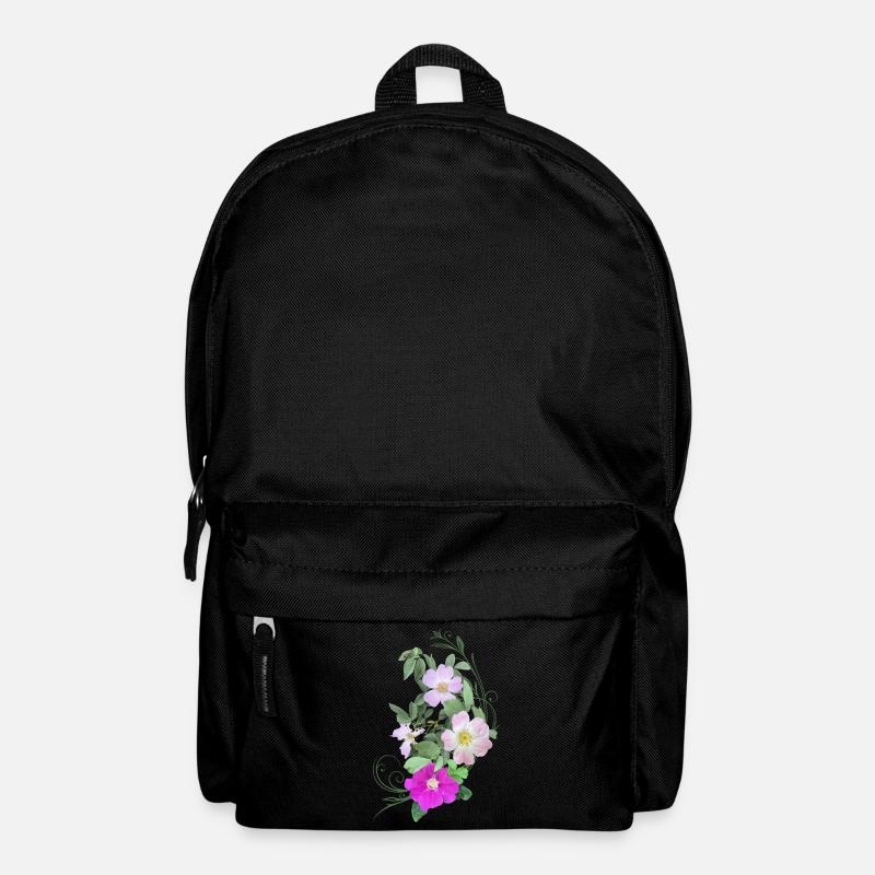 Wildrosenblüten und Ranke, Mixed Media Kunst - Rucksack - Schwarz