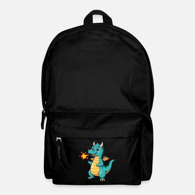 Dino Cartoon Drache mit Feuer - Rucksack - Schwarz
