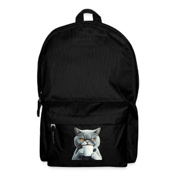 Realistisch: Grantige Katze mit Kaffee - Rucksack - Schwarz - Vorne