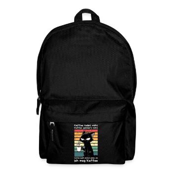 Genervte schwarze Katze mit Kaffee und Blick - Rucksack - Schwarz - Vorne