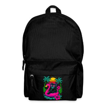 Chat d’été cool sur flamant rose - Look rétro - Sac à dos - noir - Devant