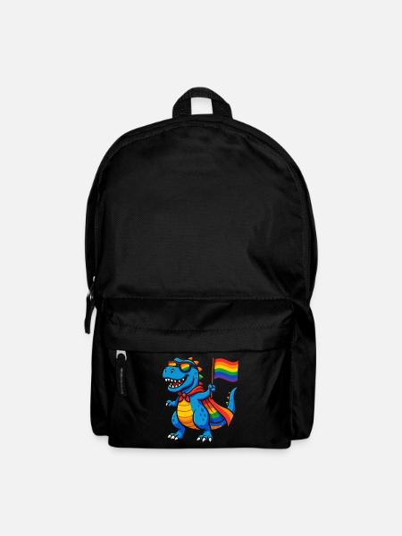 Pride Dino mit Regenbogen Cape - Rucksack - Schwarz