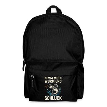 Nimm mein Wurm – Freches Angelmotiv - Rucksack - Schwarz - Vorne
