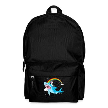 Cute Boston Terrier Riding Shark Under Rainbow - Backpack - black - Front