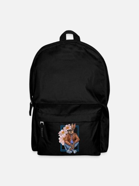 Stylischer Hasen-Charakter mit Blumen - Rucksack - Schwarz