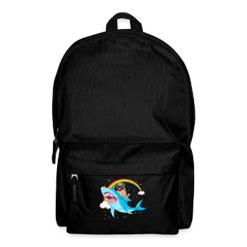 pug riding shark rainbow  - Backpack - black - Front