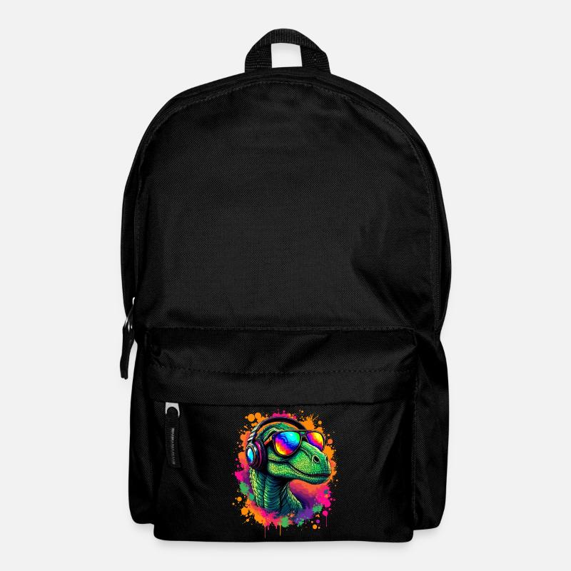 Neon Dino mit Kopfhörern Velociraptor T-Shirt Dino - Rucksack - Schwarz