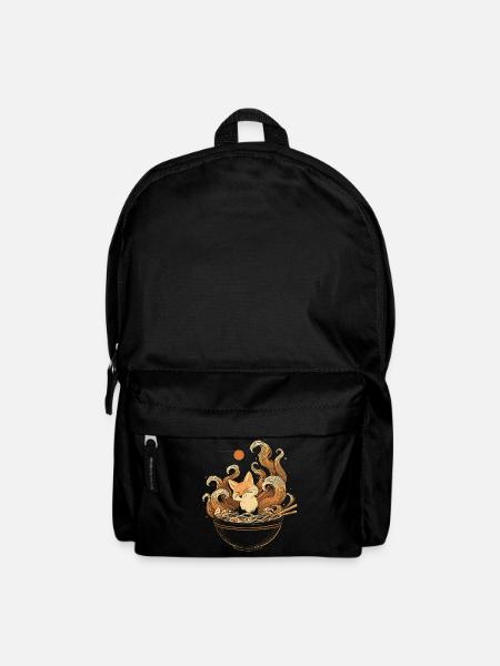 Kawaii Kitsune Fox se détend dans un bol de ramen - Sac à dos - noir