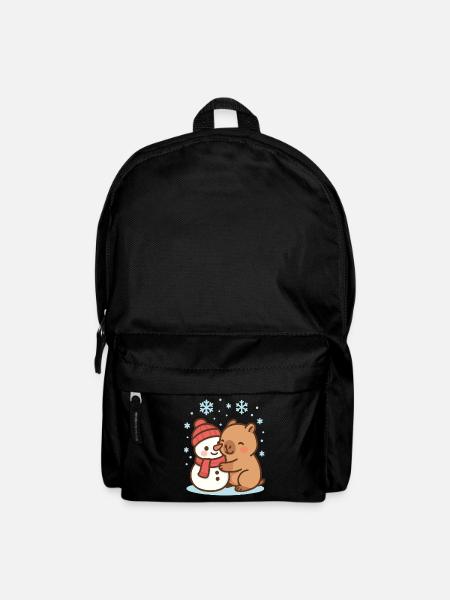 Capybara umarmt Schneemann im Winter - Rucksack - Schwarz