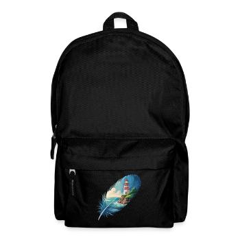 Lighthouse in Feather Landscape Painting - Backpack - black - Front