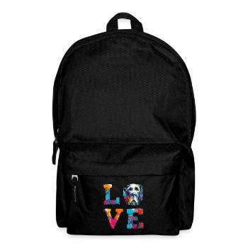 Deutsche Dogge liebt bunte, abstrakte Farbspritzer - Rucksack - Schwarz - Vorne