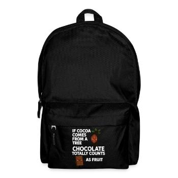 Chocolate is fruit – cocoa humor saying - Backpack - black - Front