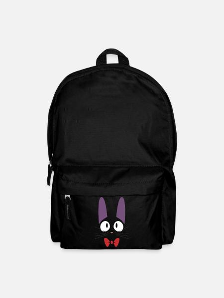 Cute black Jiji cat with red bow tie - Backpack - black