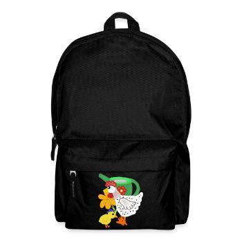 Huhn und Küken im Blumengarten - Rucksack - Schwarz - Vorne