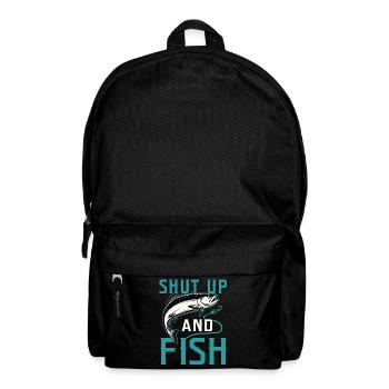 Shut Up and Fish Funny Vintage Salmon Fishing Art - Backpack - black - Front