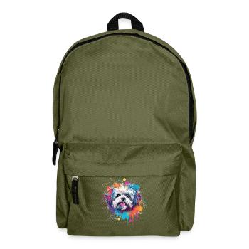 Shih Tzu Dog Splash Art Colorful - Backpack - olive green - Front