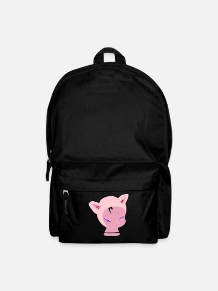 Pink Cat Kopf: Neon-Lila Blick - Rucksack - Schwarz