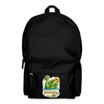 Schulanfang-Schwan mit Geschenk - Rucksack - Schwarz - Vorne