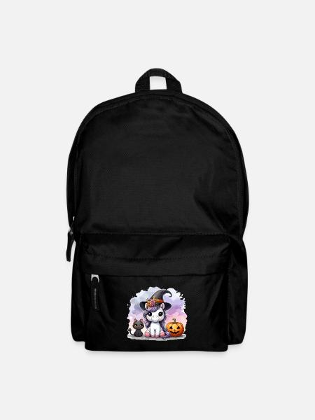 Halloween Einhorn Hexenhut Katze Niedlich Kürbis - Rucksack - Schwarz