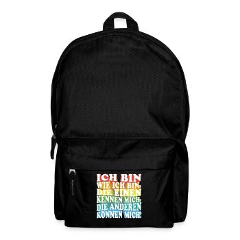 Ich bin wie ich bin - Adenauer Zitat in 3D Text - Rucksack - Schwarz - Vorne