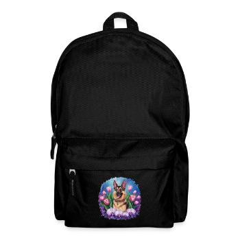 Cartoon Deutscher Schäferhund mit Orchideen - Rucksack - Schwarz - Vorne