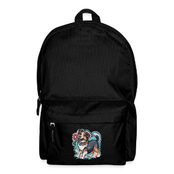 Cute Australian Shepherd Dog with Flowers - Backpack - black - Front