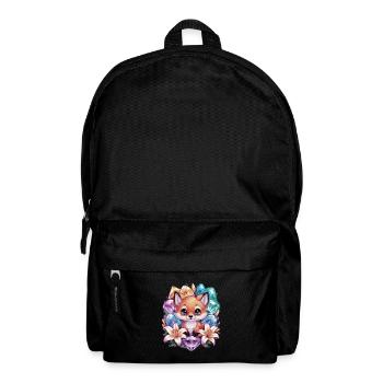 Cartoon Kawaii Fox with Colorful Flowers - Backpack - black - Front