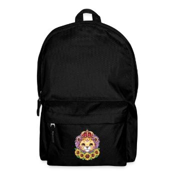 Cartoon Kawaii Lion with Crown and Sunflowers - Backpack - black - Front