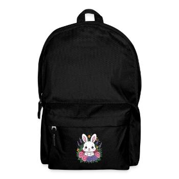 Mignon lapin kawaii avec des roses et de la lavande - Sac à dos - noir - Devant