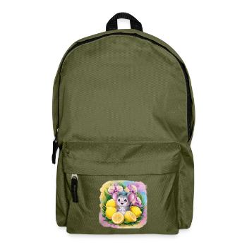 Cartoon kawaii mouse with lemons and orchids. - Backpack - olive green - Front