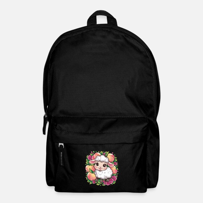 Mouton kawaii aux pêches et aux roses - Sac à dos - noir