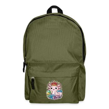 Axolotl Kawaii avec Couronne Royale. - Sac à dos - vert olive - Devant