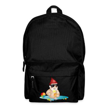 Nain de jardin dans la piscine ou la mer et boisson - Sac à dos - noir - Devant