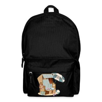wunderschöner Strandkorb am Strand mit Accessoires - Rucksack - Schwarz - Vorne