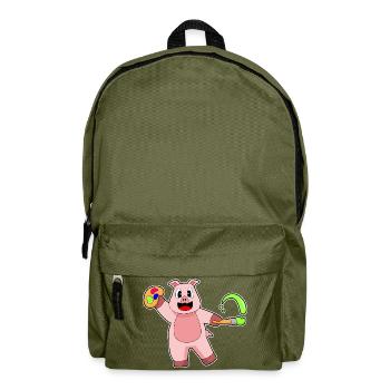 Pig Painter Brush Painting - Backpack - olive green - Front