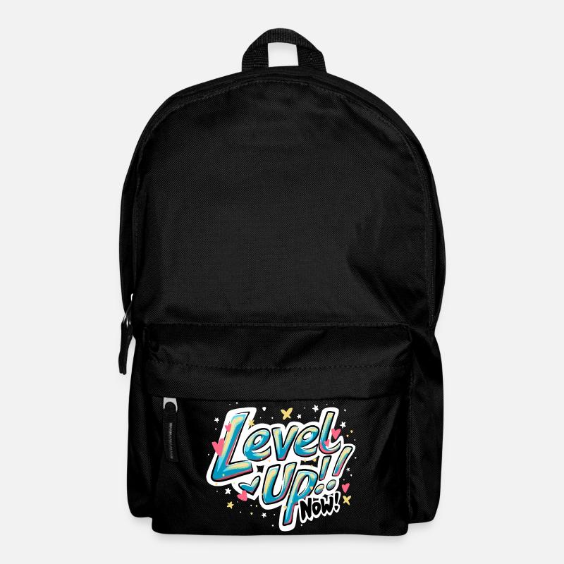 Vibrant Inspirational 'Level up now!' Quote Design - Backpack - black
