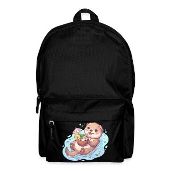 Cute Kawaii Otter Floating with Coconut Drink - Backpack - black - Front