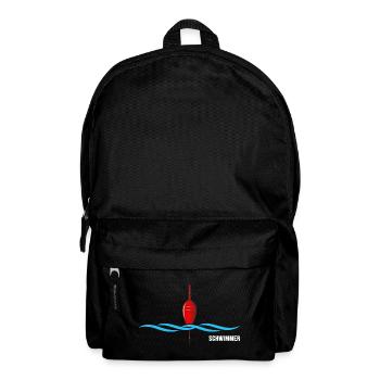 Schwimmer schwimmt im Wasser "Schwimmtrainer Boje" - Rucksack - Schwarz - Vorne