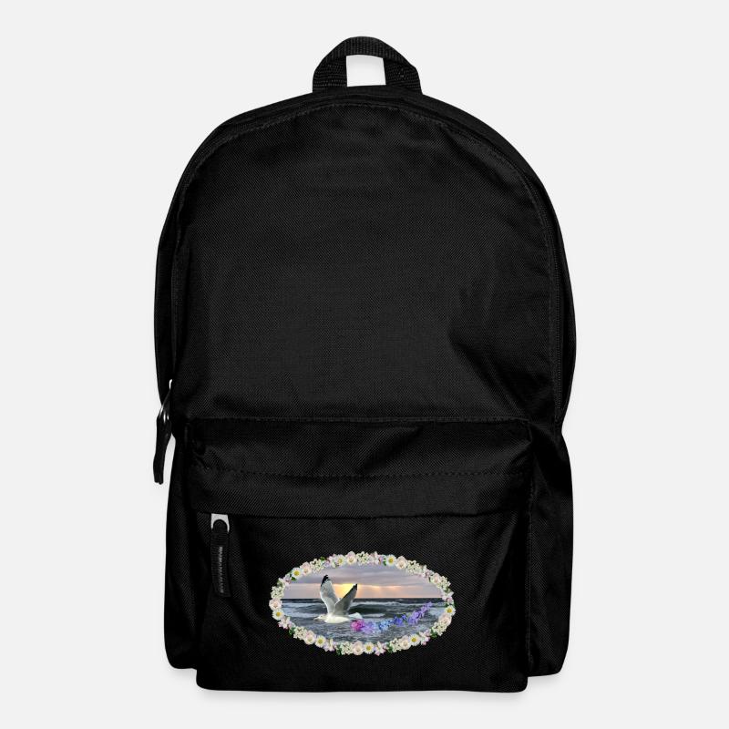 Meer Blüten Kunst Möwe sunset Jugendstil dark - Rucksack - Schwarz