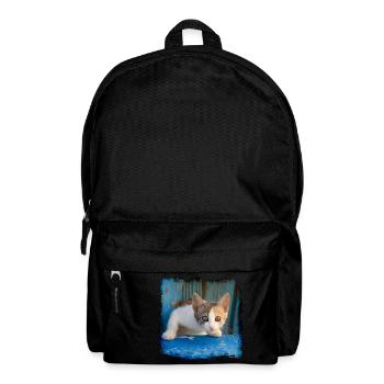 Sweet young kitten looking out of old blue door - Backpack - black - Front