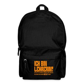 Ich Bin Lehrerin habe immer recht orange - Rucksack - Schwarz - Vorne