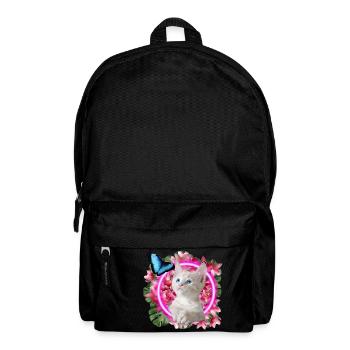 Süßes Kätzchen mit blauem Schmetterling auf Neon tropical - Rucksack - Schwarz - Vorne