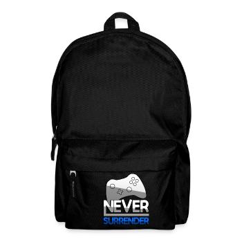 NEVER SURRENDER (Blau) + Controller - Gaming - Rucksack - Schwarz - Vorne