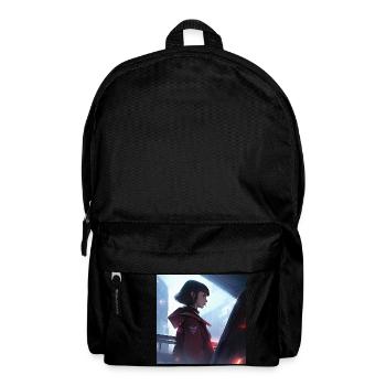 Serene Enigma: Captivating Anime-Style Portrait - Backpack - black - Front