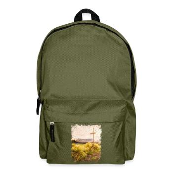 Wooden cross in a barren landscape | Jesus Cross - Backpack - olive green - Front