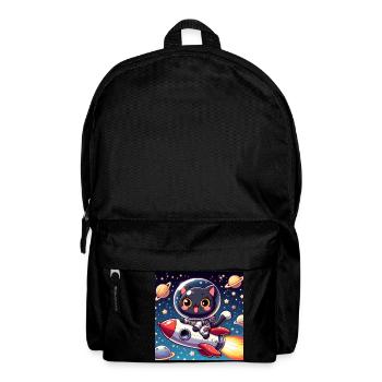Cute space cat on a rocket in space - Backpack - black - Front