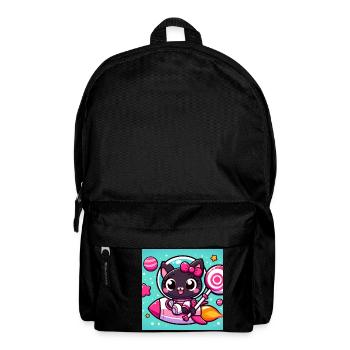 Süsse Weltraumkatze / Rakete und Lollipop - Rucksack - Schwarz - Vorne
