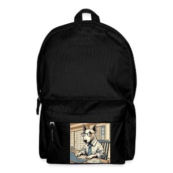 Bullterrier am Schreibtisch - Ukiyo-e Stil - Rucksack - Schwarz - Vorne
